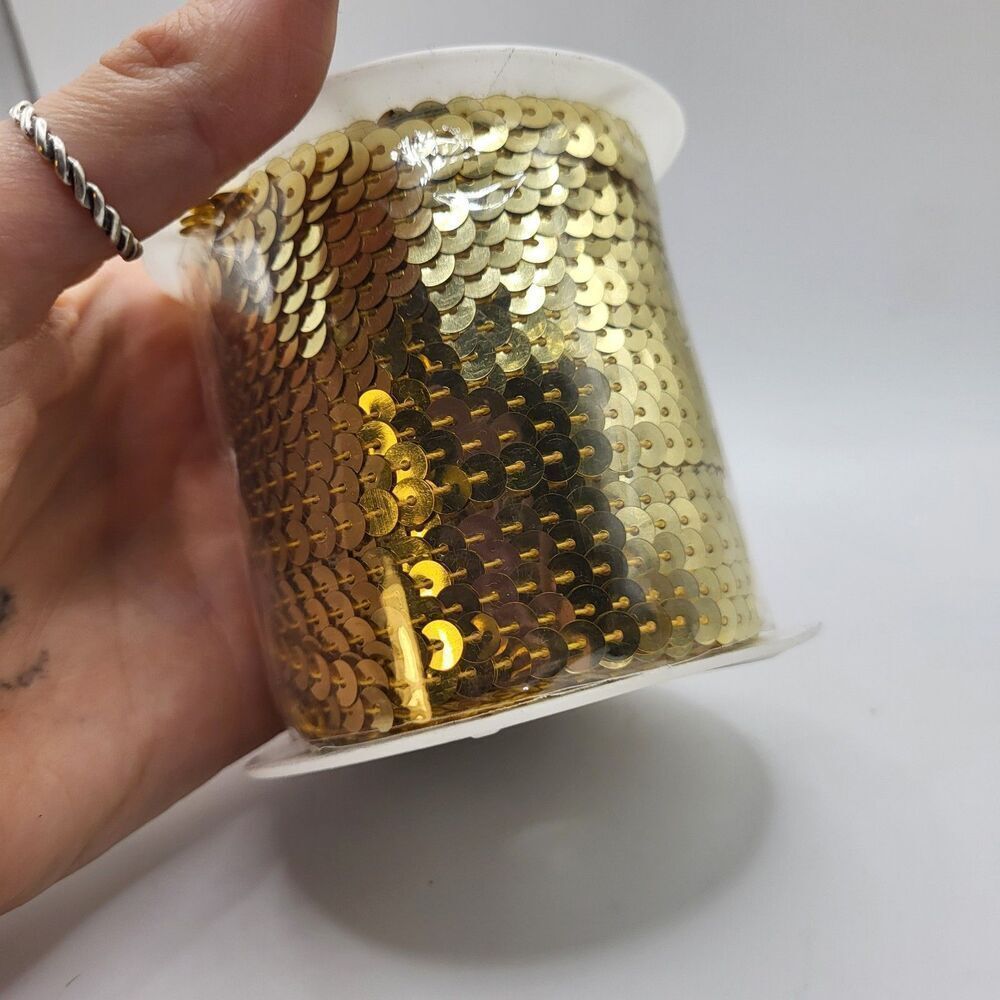 100 yards 6mm Diameter Flat Round Sequin Ribbon Sequins  Gold
